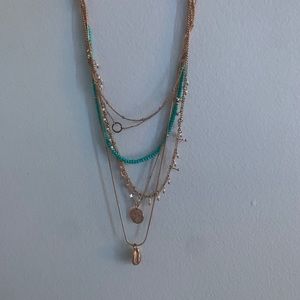 layered gold and turquoise necklace